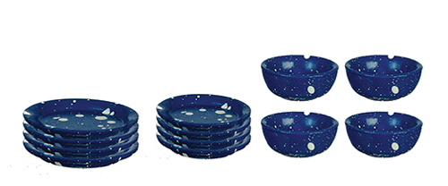 Blue Spatter Dishes, 12 pc.